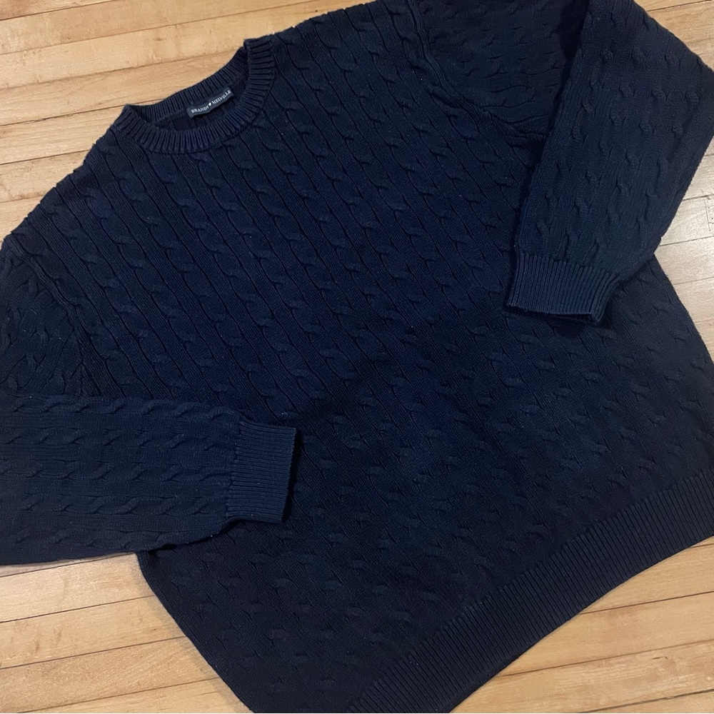 BRANDY MELVILLE Brianna Cotton Cable Knit Sweater Relaxed Classic Preppy